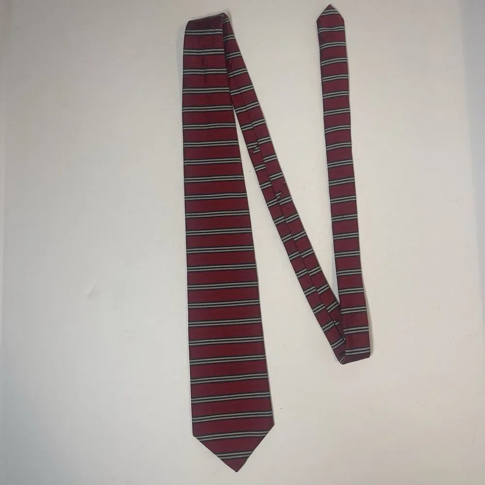 Vintage Brooks Brothers Makers Striped Red Navy White Silk Tie Made in USA